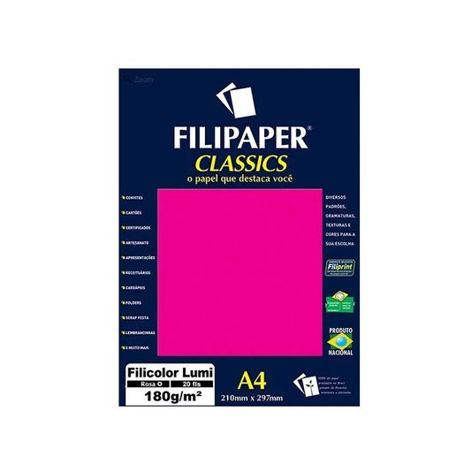 Papel Filipaper Classics Filicolor Lumi Rosa A4 20 Folhas 180g 00906