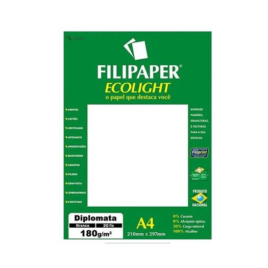 Papel Filipaper Ecolight Diplomata A4 20 Folhas 180g 02078 Filiperson