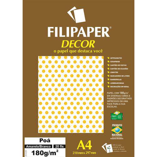 Papel Filipaper Filiperson Decor Poá 180 G A4 020 Fls Amarelo / Branco 02680