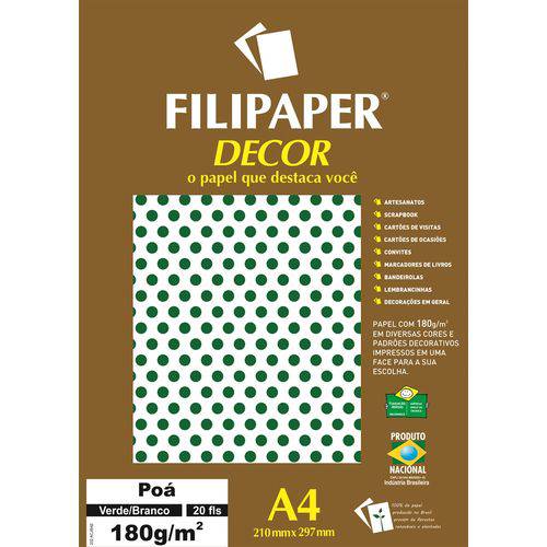 Papel Filipaper Filiperson Decor Poá 180 G A4 020 Fls Verde / Branco 02670