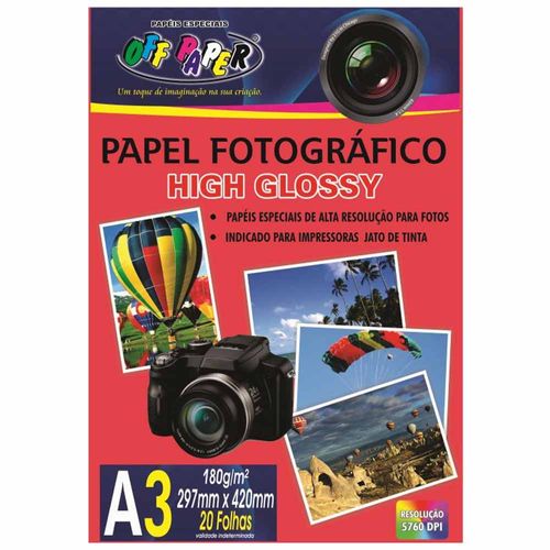 Papel Fotográfico A3 High Glossy 180g Off Paper 20 Folhas 1026858