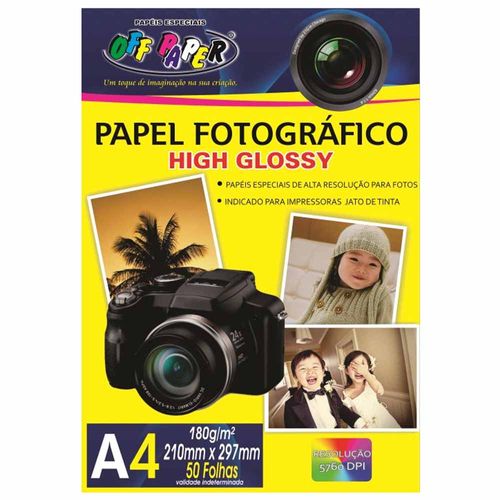Papel Fotográfico A4 High Glossy 180g Off Paper 50 Folhas 1016739