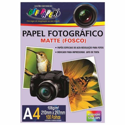 Papel Fotográfico A4 Matte Fosco 108g Off Paper 100 Folhas 1028097