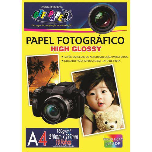 Papel Fotográfico High Glossy A4 180gr C/10 Folhas Off Paper