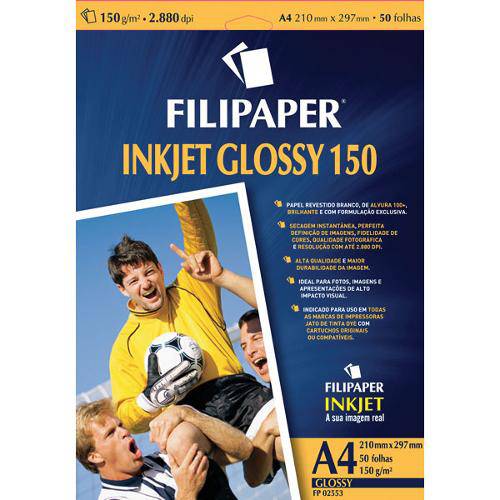 Papel Fotografico Inkjet A4 Glossy 150g Cx.C/50 Filipaper
