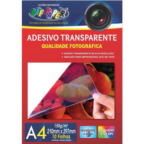 Papel Fotografico Inkjet A4 Transparente Adesivo 150g Off Paper Cx.c/10