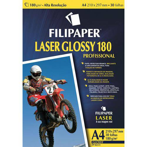 Papel Fotografico Laser A4 Glossy Profissional 180g Cx.C/30 Filipaper