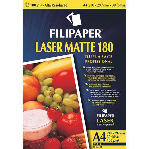Papel Fotografico Laser A4 Matte Profissional 180g Cx.C/30 Filipaper