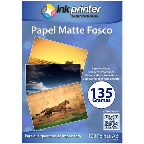 Papel Fotográfico Matte Fosco A3 135gr - 100 Folhas