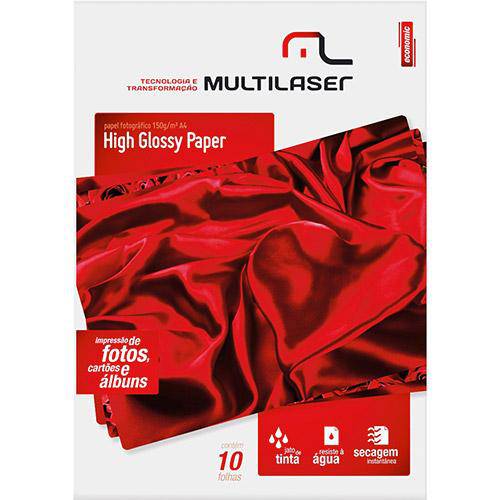 Papel Glossy A4 C/150 G/M² (10 Folhas) - Multilaser