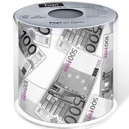 Papel Higiênico Macio Folha Tripla Decorado Notas de Euro