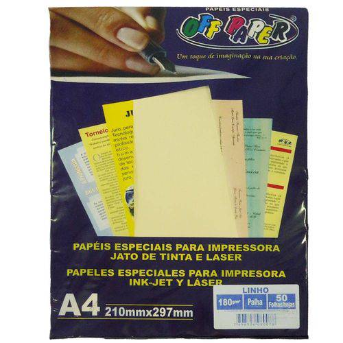 Papel Linho A4 180g Palha 50 Folhas - Off Paper