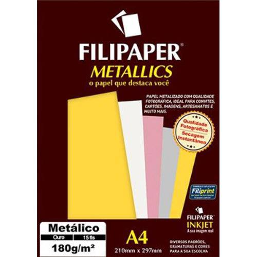 Papel Metálico A4 180g/M² Ouro Filipaper - 15 Folhas