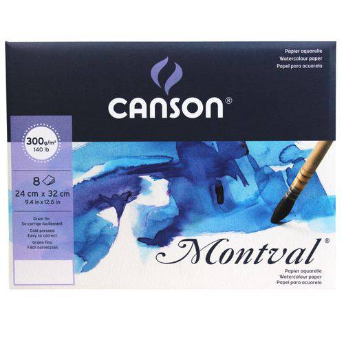 Papel Montval Canson 24 X 32cm 300 G/m 8 Folhas Grana Fina