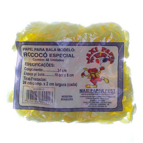 Papel para Bala de Coco Rococo Amarelo com 48 Unidades Maxi Paper Fest