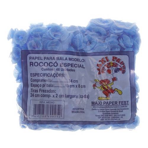 Papel para Bala de Coco Rococo Azul com 48 Unidades Maxi Paper Fest