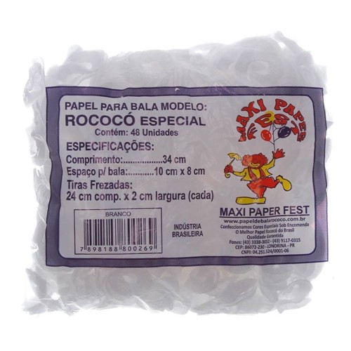 Papel para Bala de Coco Rococo Branco com 48 Unidades Maxi Paper Fest