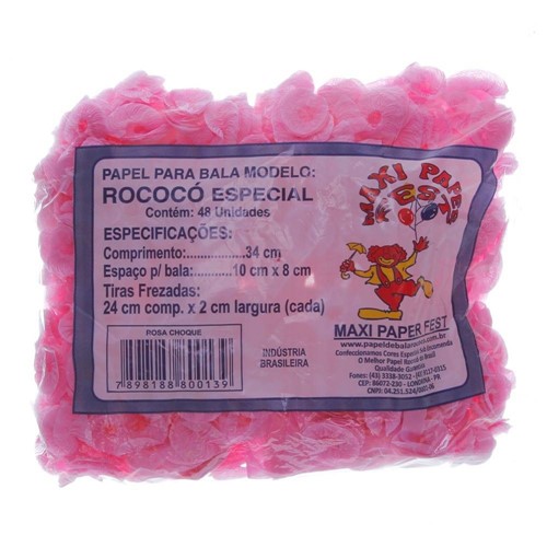 Papel para Bala de Coco Rococo Rosa com 48 Unidades Maxi Paper Fest