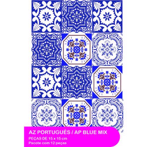 Papel Parede Tecido Adesivo 12pçs Azulejo Port. Azul 15x15cm