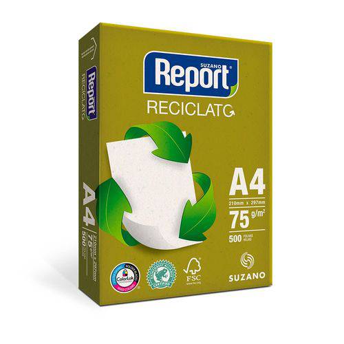 Papel Report A4 Reciclato 75 Gramas 210x297 Pacote com 500 Folhas