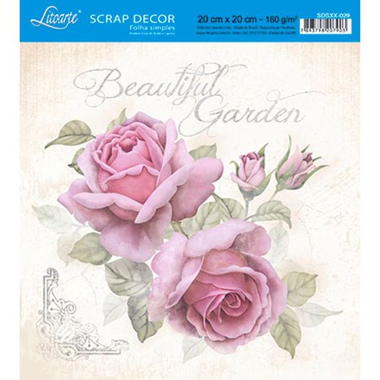 Papel Scrap Decor Folha Simples 20x20 Beautiful Garden SDSXX-029 - Litoarte