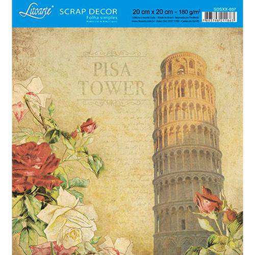 Papel Scrap Decor Folha Simples 20x20 Pisa Tower Itália Sdsxx-037 - Litoarte