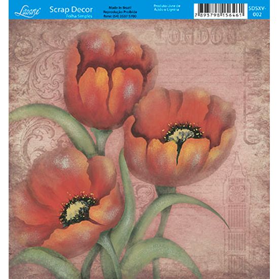 Papel Scrap Decor Folha Simples 15x15 Flores SDSXV-002 - Litoarte
