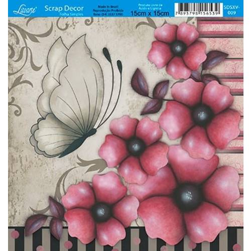 Papel Scrap Decor Folha Simples 15x15 Flores Sdsxv-009 - Litoarte