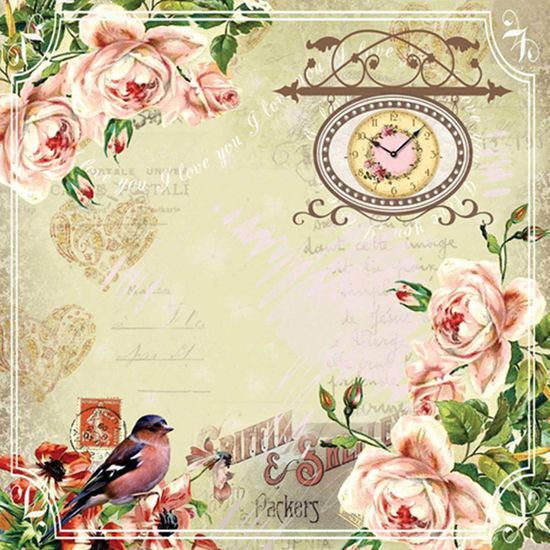 Papel Scrapbook com Glitter Litocart 30,5x30,5 LSCG-008 Flores e Pássaro