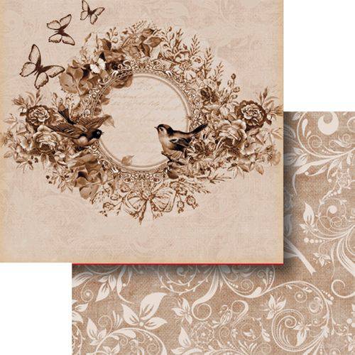 Papel Scrapbook Dupla Face 30,5x30,5cm Borboleta com Flores e Pássaros Lscd-379 - Litocart