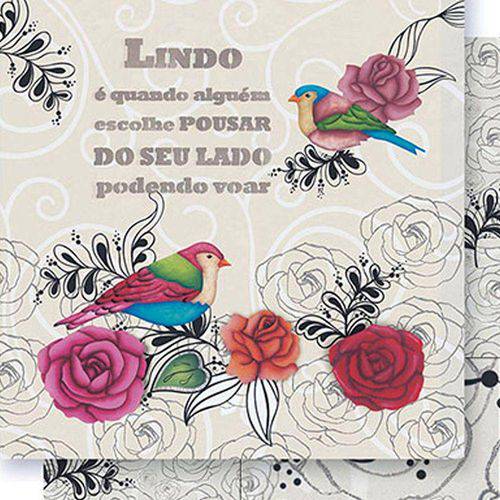 Papel Scrapbook Dupla Face Pássaros Rosas e Arabescos SD-416 - Litoarte