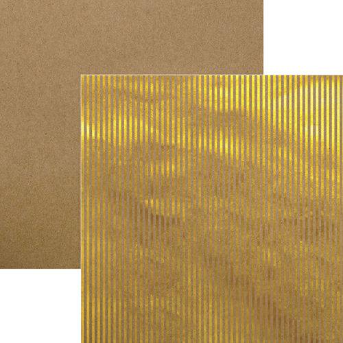 Papel Scrapbook Listras Dourado e Kraft Sdf609 - Toke e Crie