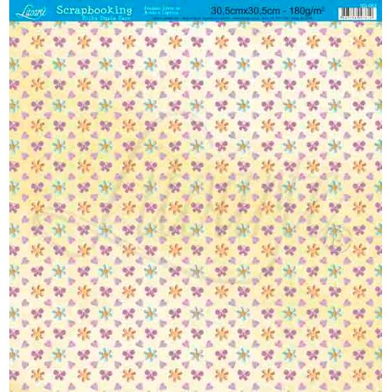 Papel Scrapbook Litoarte 30,5x30,5 SD-053 Flores e Borboletas Amarela