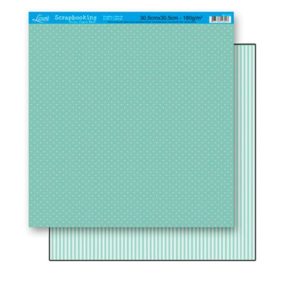 Papel Scrapbook Litoarte 30,5x30,5 SD-205 Poá e Listras Verde Piscina