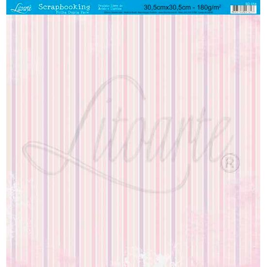 Papel Scrapbook Litoarte 30,5x30,5 SD-054 Listras e Flores Rosa