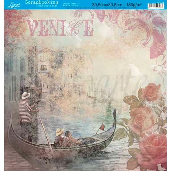 Papel Scrapbook Litoarte 30,5x30,5 SD-066 Venice e Rosas Bege