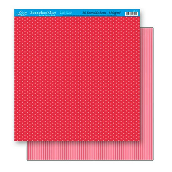 Papel Scrapbook Litoarte 30,5x30,5 SD-207 Poá e Listras Vermelho