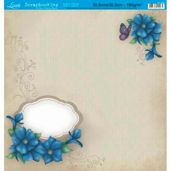 Papel Scrapbook Litoarte 30,5x30,5 SD-080 Tag Flores Azul e Bege