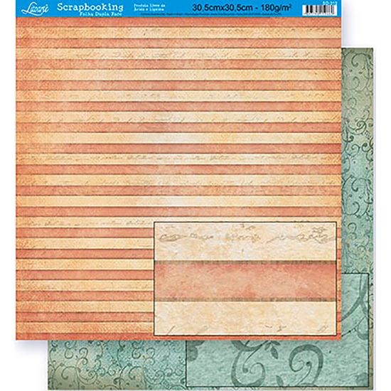 Papel Scrapbook Litoarte 30,5x30,5 SD-313 Listras Laranja e Arabescos Verde