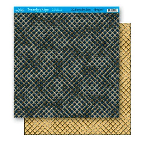 Papel Scrapbook Litoarte 30,5x30,5 SD-144 Xadrez Azul e Bege
