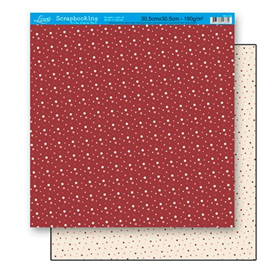 Papel Scrapbook Litoarte 30,5x30,5 SD-198 Poá Vermelho e Bege
