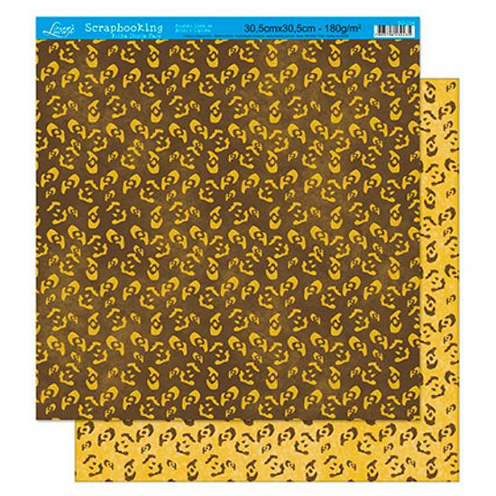 Papel Scrapbook Litoarte 30,5x30,5 SD-224 Estampa de Onça Amarelo