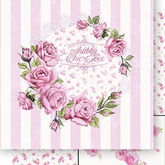 Papel Scrapbook Litoarte 30,5x30,5 SD-401 Rosas e Listras Rosa