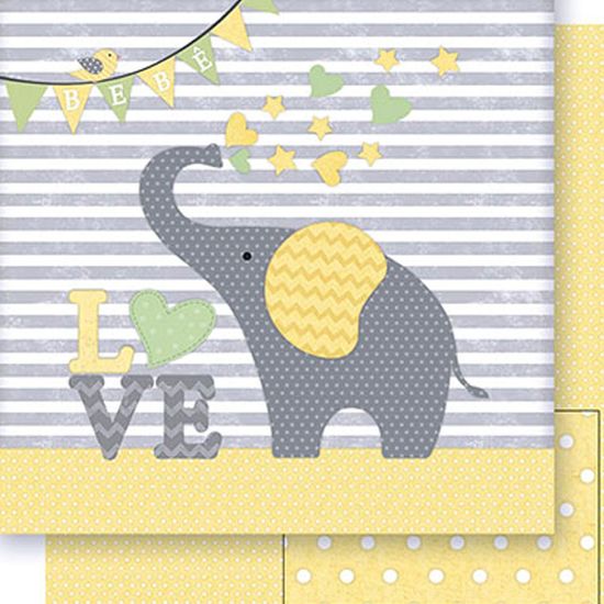 Papel Scrapbook Litoarte 30,5x30,5 SD-409 Elefante e Poá Amarelo