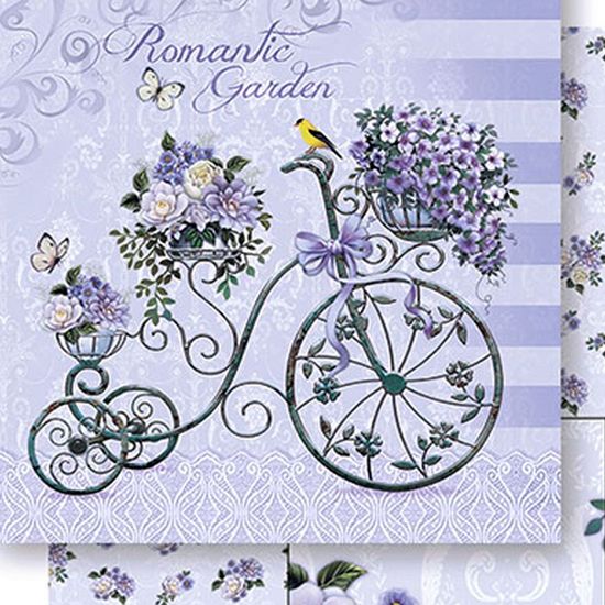 Papel Scrapbook Litoarte 30,5x30,5 SD-421 Bicicleta e Flores Roxa