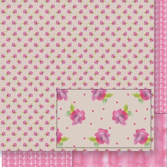 Papel Scrapbook Litoarte 30,5x30,5 SD-411 Flores e Tricô Rosa
