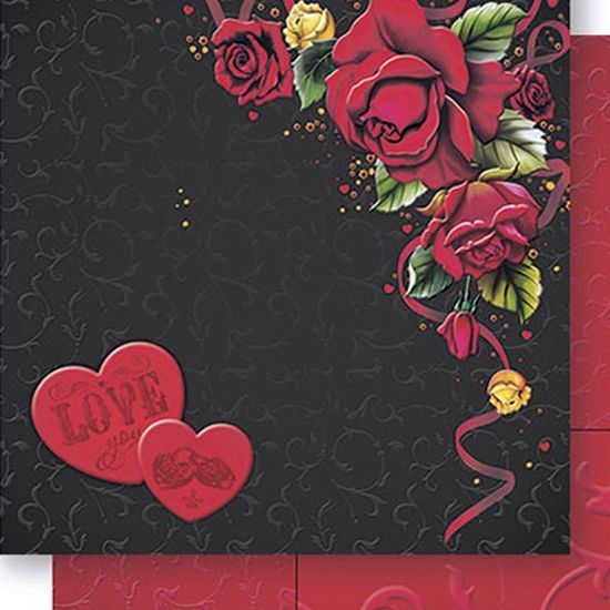 Papel Scrapbook Litoarte 30,5x30,5 SD-443 Cantoneira Rosas Vermelha e Preta