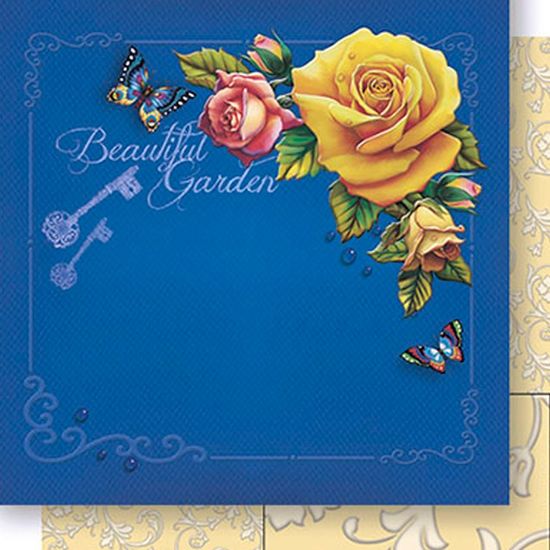 Papel Scrapbook Litoarte 30,5x30,5 SD-445 Cantoneira Rosas Amarelo e Azul
