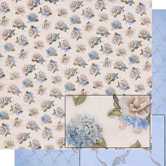 Papel Scrapbook Litoarte 30,5x30,5 SD-463 Flores Bege e Azul