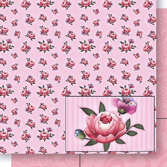 Papel Scrapbook Litoarte 30,5x30,5 SD-436 Flores e Arabescos Rosa